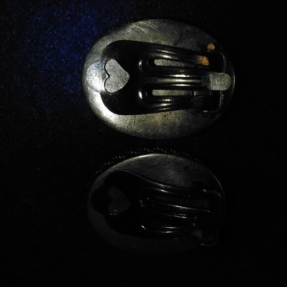 Antique Faux Silver Clip On Earrings Pair Filigree Small Metal Dot Patterns - Picture 8 of 17